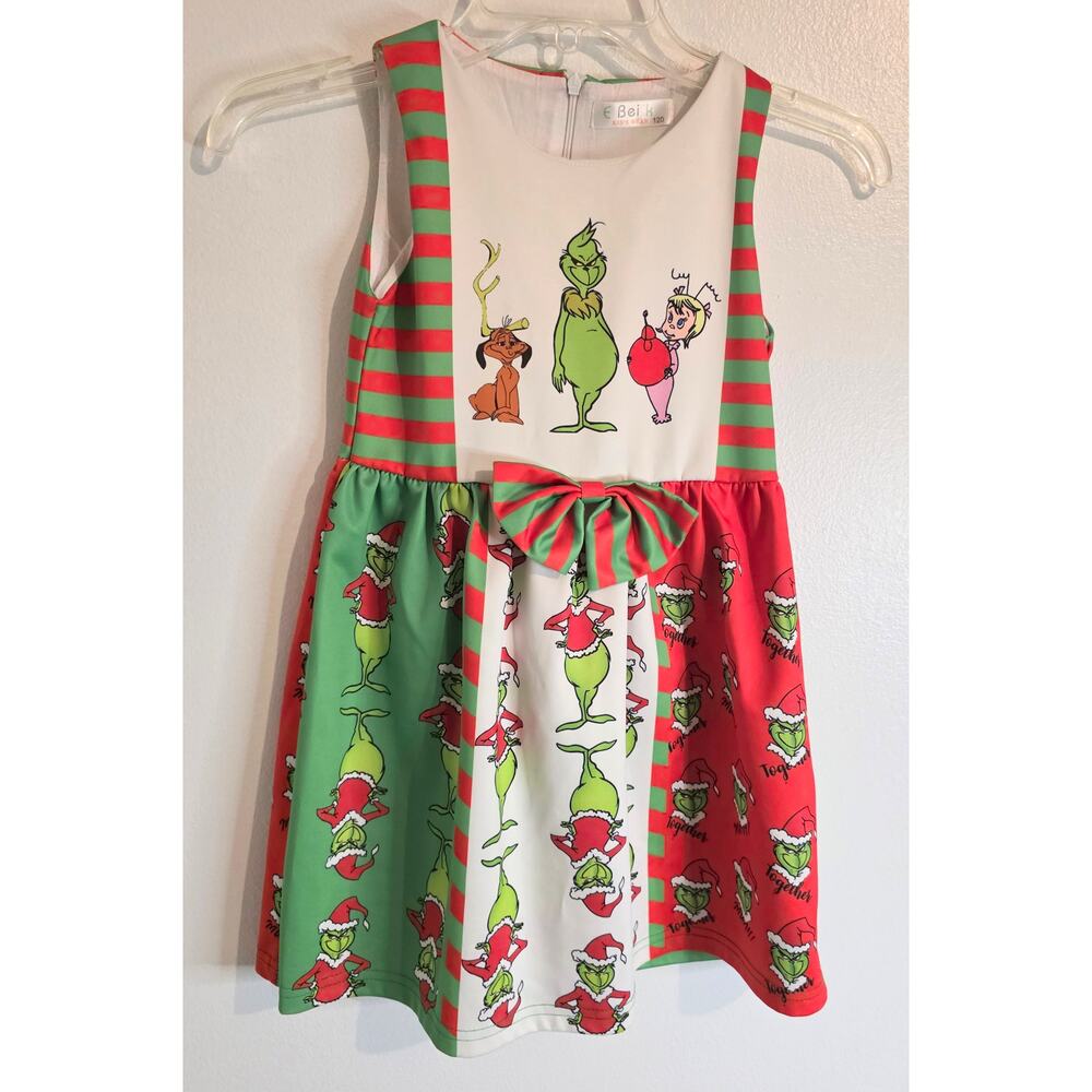 E Bei K Kid's Wear Dress Christmas Grinch Girl 6-7 Years (120) Red White Green